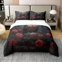 Erosebridal 100% Cotton Owls Duvet Cover Queen Size, Black Red Animals Comforter Cover, Wildlife 3D 