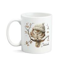 Cute Owl Sleeping Coffee Cup 11oz, Personalized Name Animal Lover Mug, Customized Owl Ceramic Cup Fo