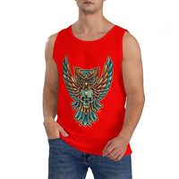 Owl Skull Sport Tank Top Cotton Fitness Shirt Sleeveless T-shirt Large Red