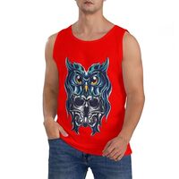 Owl Devil Sport Tank Top Cotton Fitness Shirt Sleeveless T-shirt Medium Red