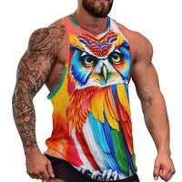 Mens Tank Tops Colorful Owl Summer Beach Fashion Sleeveless Vest Breathable Tops M