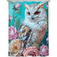 Snuqevc Beautiful Flower Owl Bathroom Shower Curtain Set for Kids Adult, Watercolor Bath Curtain Wat