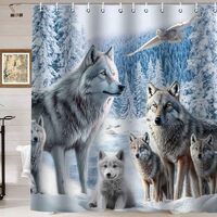 Namdeva Wolf Shower Curtain, Winter Forest Nature Scenery Landscape Wolves Owl Wild Animal Wildlife 