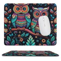 Square Mouse Pad with Non-Slip Rubber Base Colorful Owl Pictures Mouse Mat with Stitched Edge Gaming