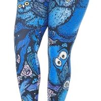 Creamy Soft Leggings Premium Women's Blue Owl Collage Extra Plus, High Rise, Stretchy, Comforta