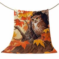 FortuneHouse8 Fall Thanksgiving Flannel Fleece Blanket Owl Fall Thanksgiving Flannel Fleece Blanket 
