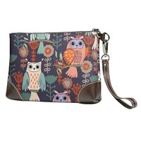 Women Leather Clutch Purses Wristlet Handbag Owl Flower Clutch Bag Cell Phone Purse Fashion Evening 