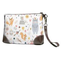 Women Leather Clutch Purses Wristlet Handbag Childish Animal Fox Owl Bear Clutch Bag Cell Phone Purs