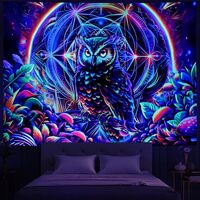 Maccyafst Blacklight Owl Tapestry UV Reactive Galaxy Stars Tapestry Jungle Plants Wall Hanging Aesth