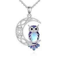 Vadmans Owl Necklace Sterling Silver Celtic Moon Pendant Moonstone Owl Jewelry Gifts for Women