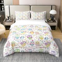 Erosebridal 100% Organic Cotton Cute Birds Duvet Cover, Owl Branch Leaves Comforter Cover Twin, Colo