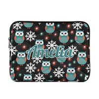 Winter Snowflakes Teal Owls Custom Laptop Sleeve Case for 13-14 Inch Laptop Bag Personalized Laptop 