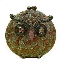 Ladies Evening-Bag Chain Rhinestone Women Clutch-Purse Wedding Luxury-Handbag Owl Purple