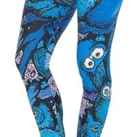 Creamy Soft Premium Women's Leggings Blue Owl Collage Regular Size, High Rise, Stretchy & C