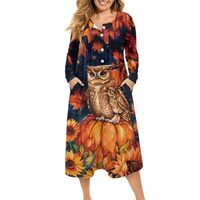 Tongluoye Fall Maxi Dresses for Women Owl Long Sleeve Dress for Women S Plus Size Tshirt Dress with 