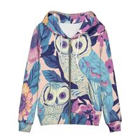 Giftbloom Casual Lightweight Owl Hoodies for Women Long Sleeve Zipper Hooded Sweatshirt with Pocket
