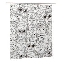 Shower Curtain 60wx72l Inch Doodle Owls Black and White Polyester Bathtub Curtain for Bathroom