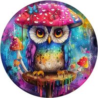Delobil Wooden Puzzles for Adults 500 Pieces, Owl & Mushroom Wooden Puzzles, Unique Shaped Bird