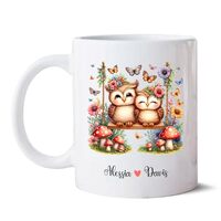 Owl Couple on Swing Mug, Personalized Names Owl Couple Coffee Cup, Husband and Wife Owl Cup, Custom 