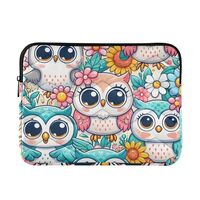 Little Cute Owl and Flowers Laptop Sleeve Case for 13-14 Inch Notebook, Portable Computer Bag Briefc