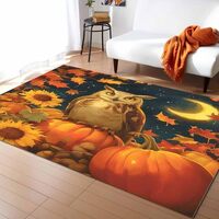 Area Rugs for Living Room, 2'x3' Fall Autumn Moon Owl Sunflowers Pumpkin Maple Leaves Smal