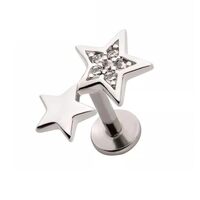 Pierced Owl 18GA 316L Stainless Steel Threadless Push-In CZ Crystal Double Star Flat Back Stud