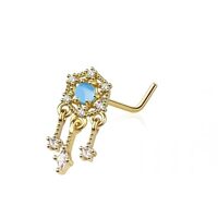 Pierced Owl 20GA 316L Stainless Steel CZ Crystal Dreamcatcher Dangling L-Bend Nose Stud (Gold Tone)