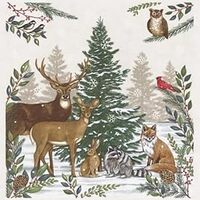 Moda Fabrics 24"" X 44"" Panel Woodland Winter Animals Deer Bucks Birds Owls Gre