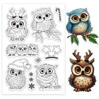 GLOBLELAND Christmas Owl Clear Stamps Cartoon Animals Silicone Clear Stamp Seals Snowflake Candy Lea