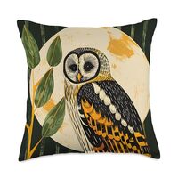 Cute Moonlight Botanical Barred Owl Throw Pillow