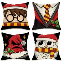 Fahrendom Magical Christmas Decorative Throw Pillow Covers 18 x 18 Set of 4, Xmas Magic Wizard Owl P