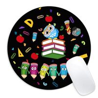 Owl and Pencil Round Mouse Pad,Funny Small Mouse Pad with Non-Slip Rubber Base,Mouse Mat,Home Office