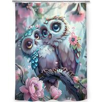 Snuqevc Cute Couple Owls Shower Curtain Bathroom Set for Kids Adult, Home Decor Waterproof Fabric Ba