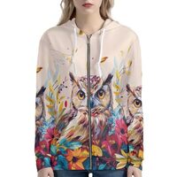 Modysero Womens Trendy Owl Zip Up Hoodie Soft Comfy Daily Oversized Hoodies for Women Long Sleeve Ho
