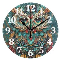 Qumton Boho Vintage Owl (11) Wall Clock, Round Silent Non-Ticking Quartz Battery Operated Wall Clock