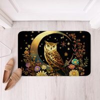 Feelyou 3D Gold Owl Soft Fleece Door Carpet Moon Star Owl Print Polyester Bath Rug for Teens Boys Gi