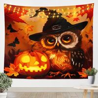 Feelyou Halloween Theme Owl Tapestry Wall Hanging 3D Pumpkin Lantern Owl Tapestry for Boys Girls Hap