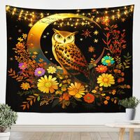 Feelyou 3D Gold Owl Tapestry Wall Hanging Moon Star Owl Print Tapestry for Boys Girls Cute Owl Boho 