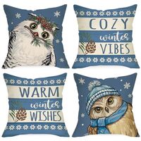 Ussap Warm Winter Wishes Snowy Owl Decorative Throw Pillow Covers 20 x 20 Set of 4, Blue Cozy Winter