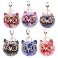 Puffball Owl Faux Fur Pom Pom Keychain, Fluffy Cute Owl Keychain, Mini Owl Plush Toy for Womens Bag 