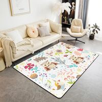 Erosebridal Kawaii Owl Area Rug 3x5, Cute Owls Flowers Printed Carpet, Cartoon Animals Birds Wildlif