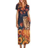 Tongluoye Owl Short Sleeve Dresses for Women 4XL Summer Dress Fall Maxi Dresses Casual Flowy Swing S