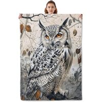 Kibue White Owl Blanket - Soft & Lightweight Cozy Flannel Throw Blanket - Plush Warm Blankets fo