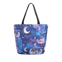 BOENLE Shoulder Bag for Women Canvas Tote Bag Owls Purple Starry Sky Handbags for Mom Sister Teacher