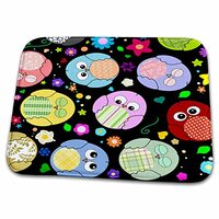 3dRose Bathroom Bath Rug Mat - Cute Colorful Cartoon Owls - Contemporary Flowers Hearts Pattern - Mu