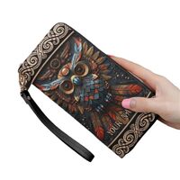 Personalized Native American Feather Women Leather Wallet, Tribal Navajo Zipper Wallet, Western Sout