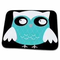 3dRose Bathroom Bath Rug Mat - Cute Bright Blue Diamond Patterned Owl Owls