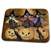 3dRose Bathroom Bath Rug Mat - Vintage Owls on Jack o Lanterns Vintage Halloween Designs