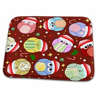 3dRose Bathroom Bath Rug Mat - Cute Colorful Cartoon Owls with Christmas Decorations and red Santa H