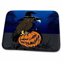 3dRose Bathroom Bath Rug Mat - Scary Owl and Pumpkin Halloween Jr